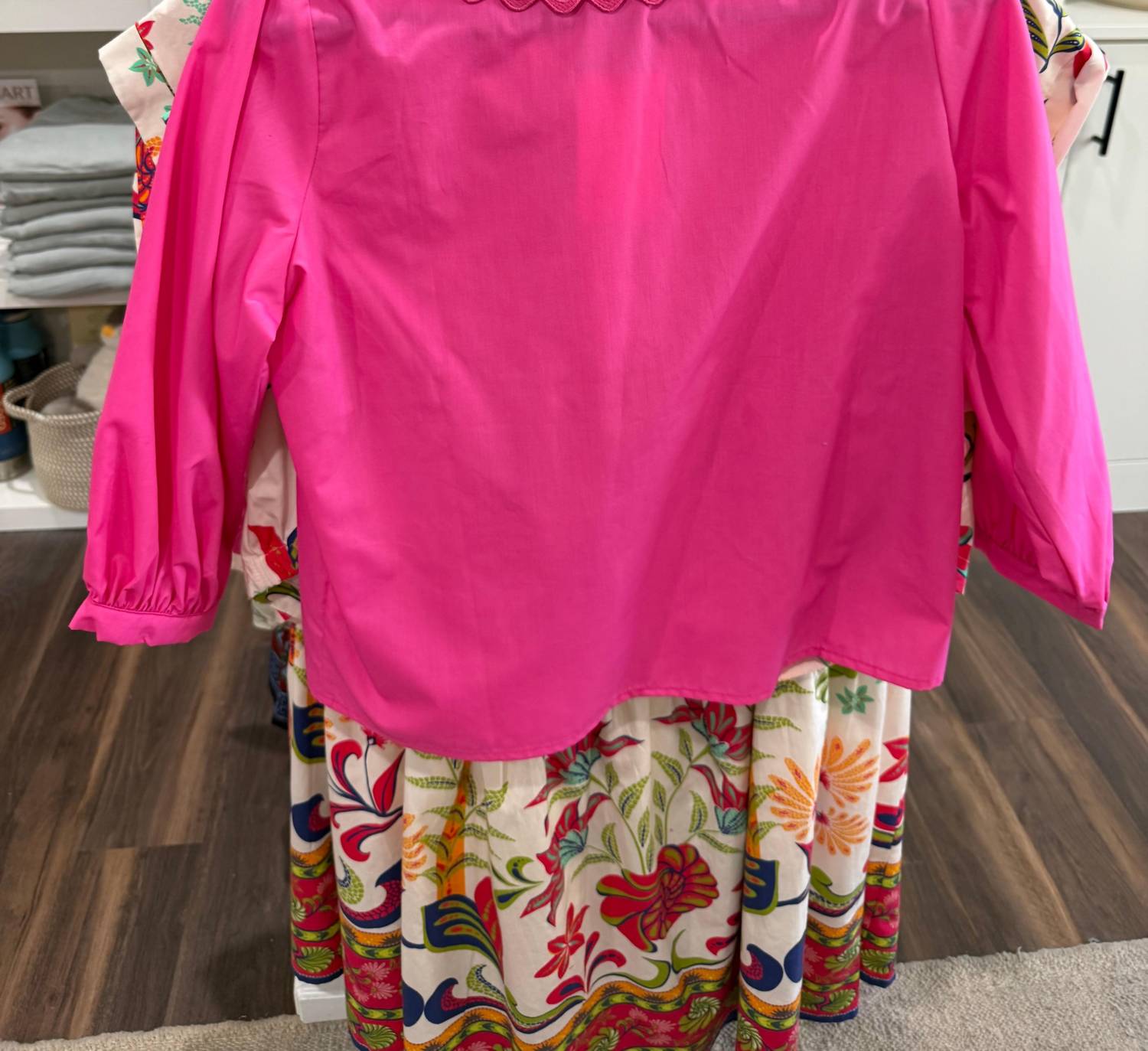 Joy Joy Pin Tuck Collar Blouse in hot pink - women's blouse - detail view