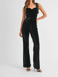 Mable - Tie Shoulder Velvet Jumpsuit