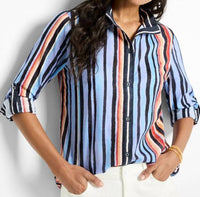 Nic + Zoe Painted Peninsula stripe blouse in blue multi - women's blouse