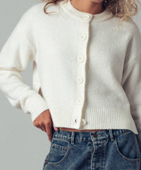 Urban Daizy Classic Button Up Cardigan in ivory - women's cardigan - detail view