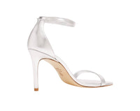 STUART WEITZMAN Women's Nunakedcurve Leather Sandals in silver - women's heels - detail view