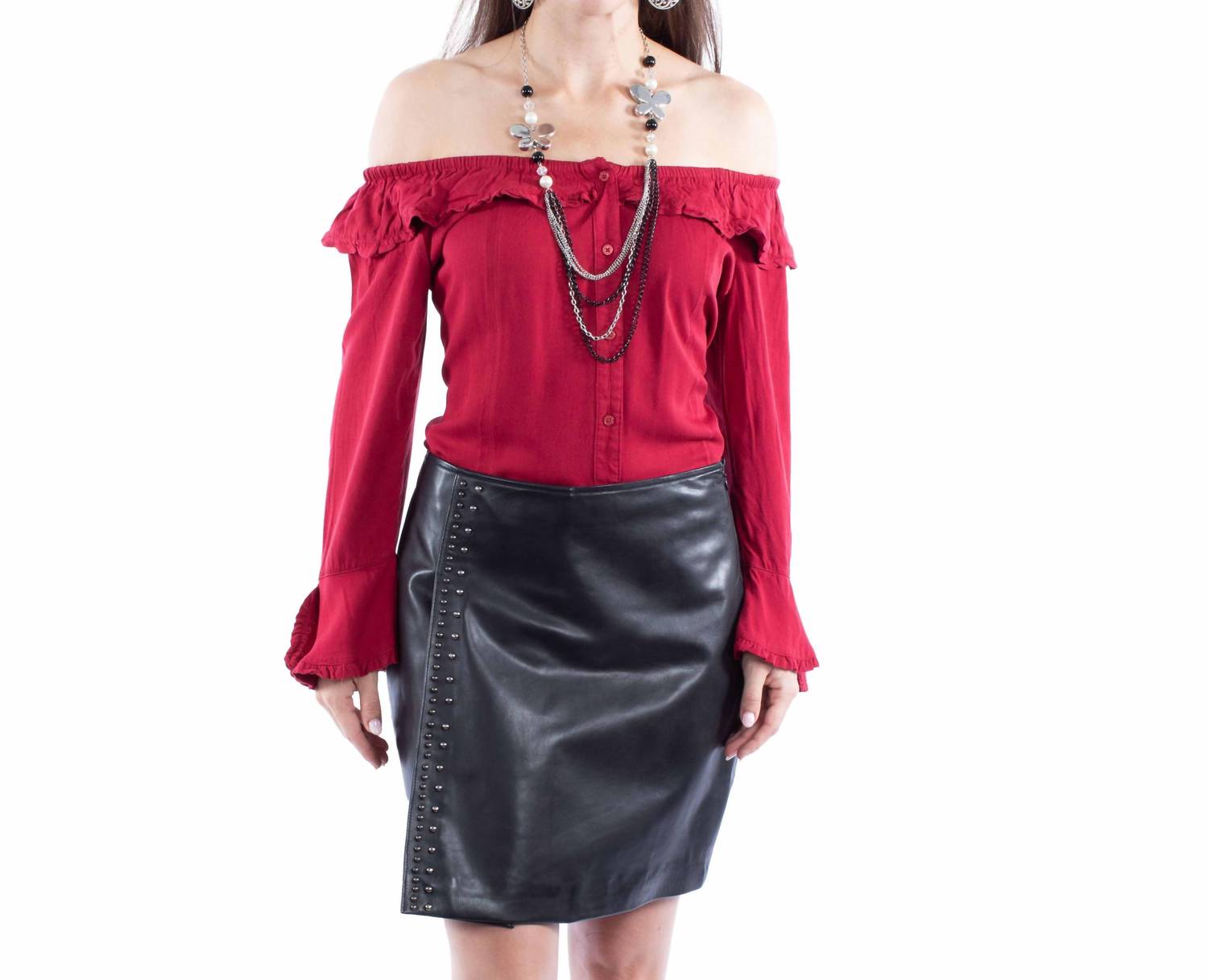 Scully Lamb Studded Leather Skirt in black - women's skirt