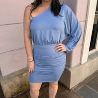 Entro - Solid One Shoulder Long Sleeve Dress