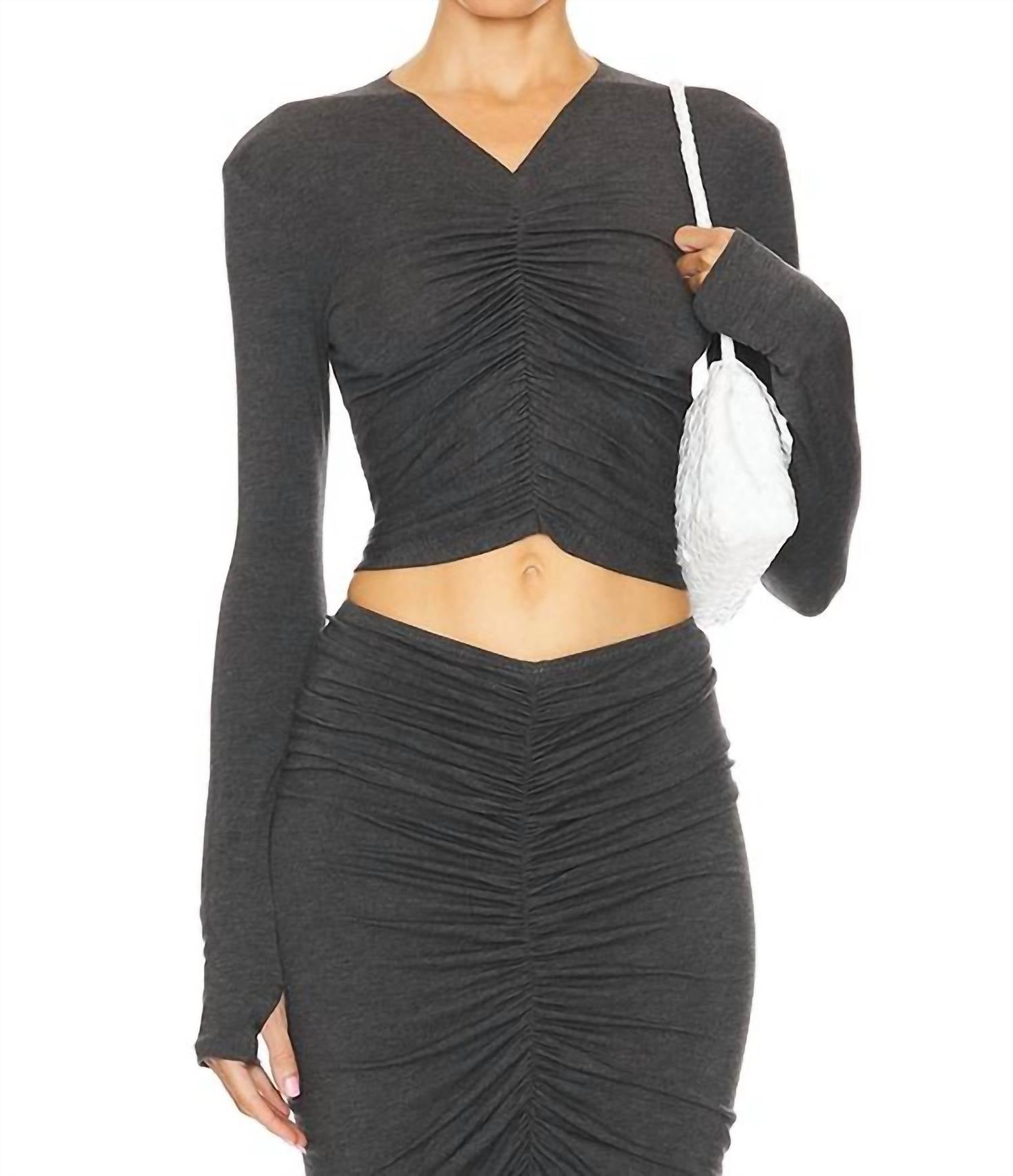 Norma Kamali - Long-sleeve V-neck Shirred Front Top