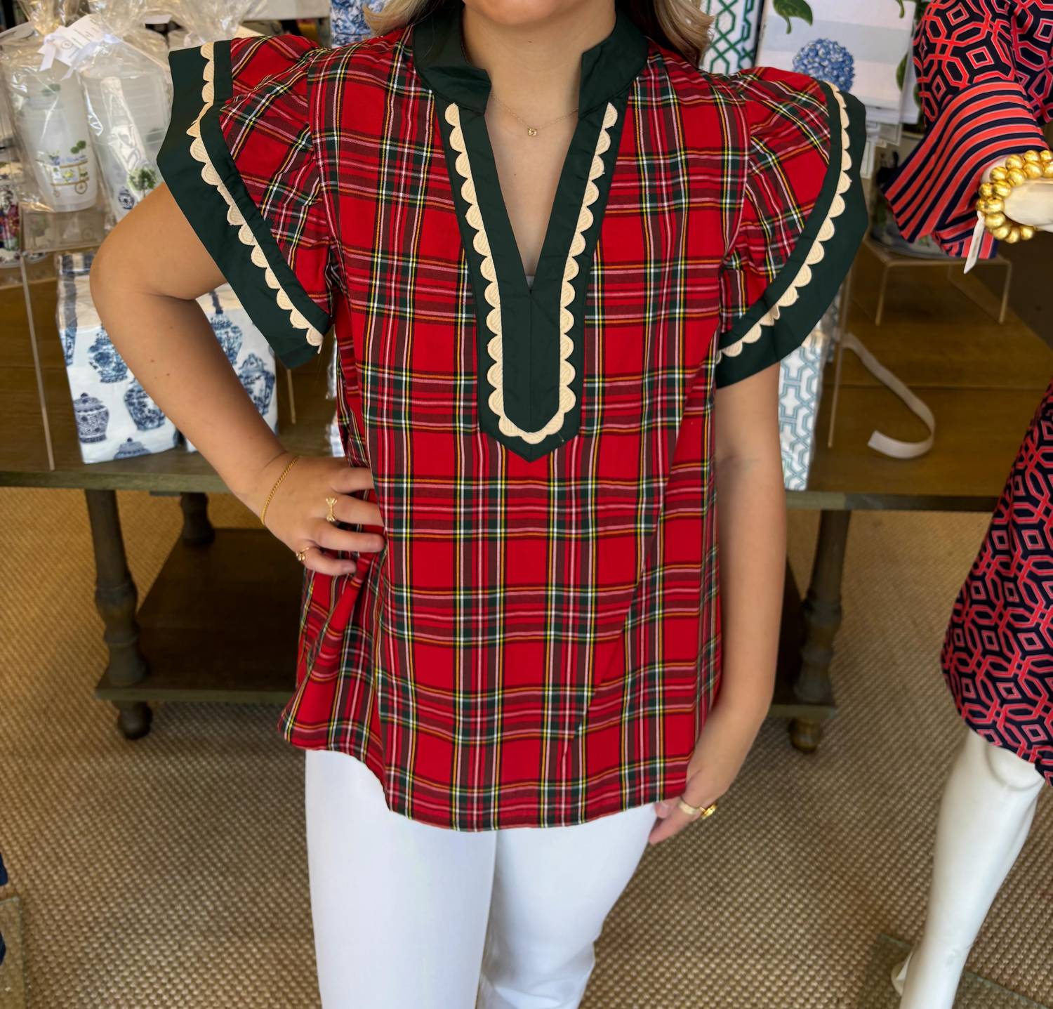 Entro - Plaid Christmas Top