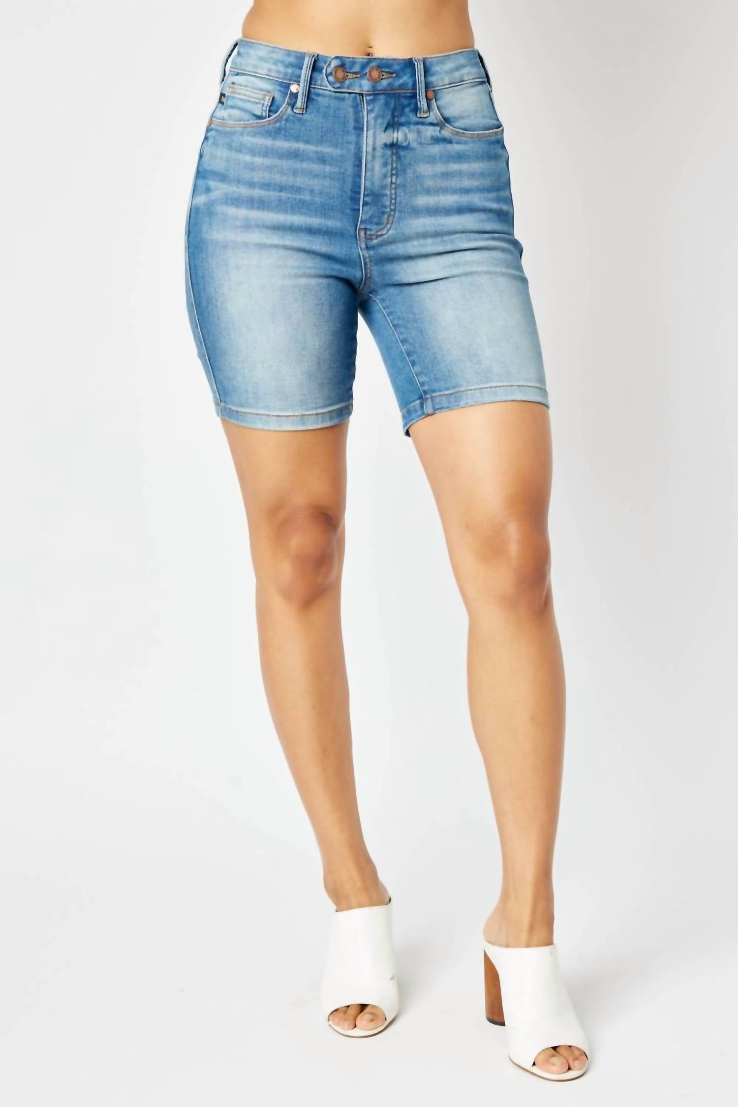 Judy Blue - High Waist Tummy Control Double Button Bermuda Shorts