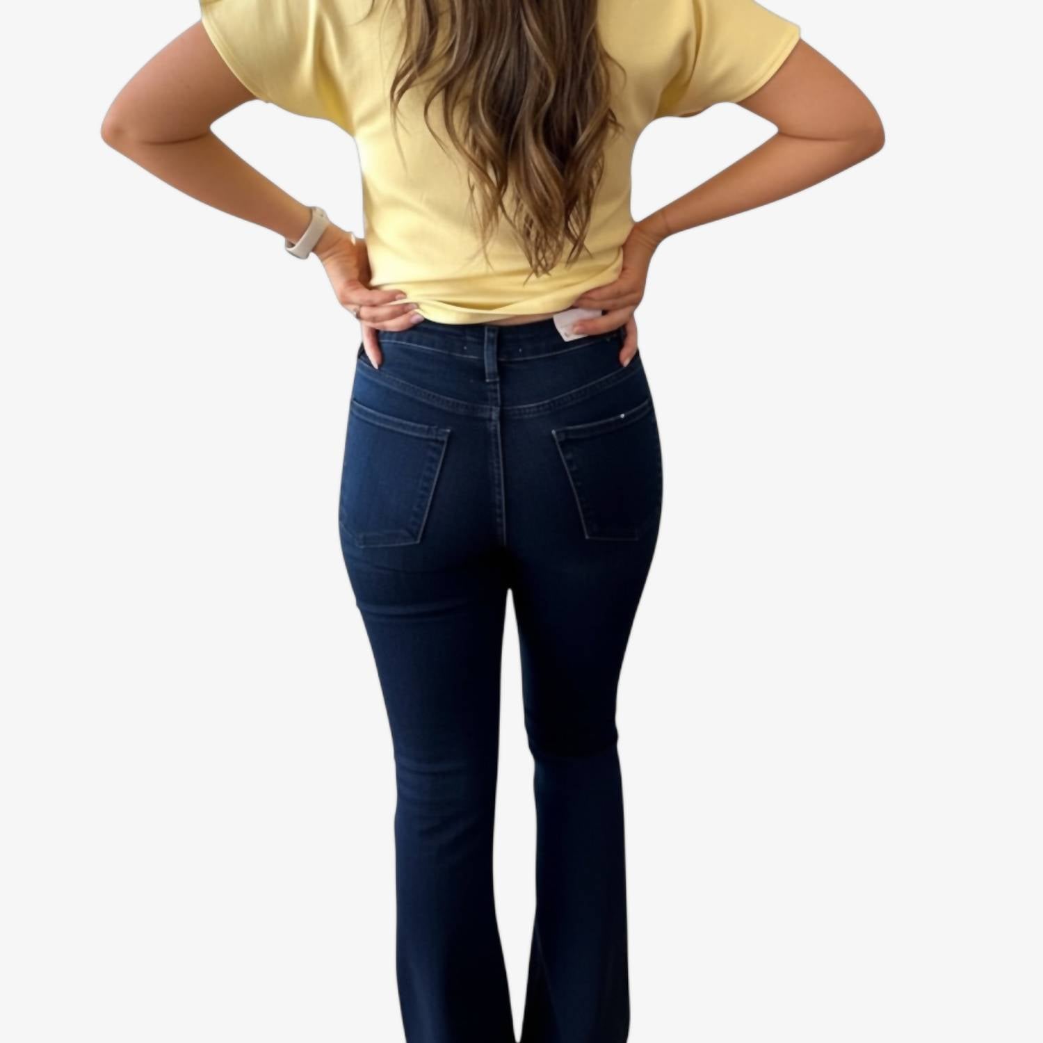 Bayeas Frayed Flare Jeans in deep water - women's jeans - alternate view