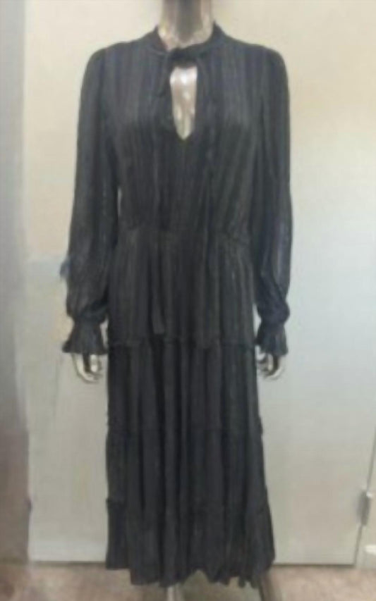 Elan - Women's Long sleeve dress with silver thin stripes