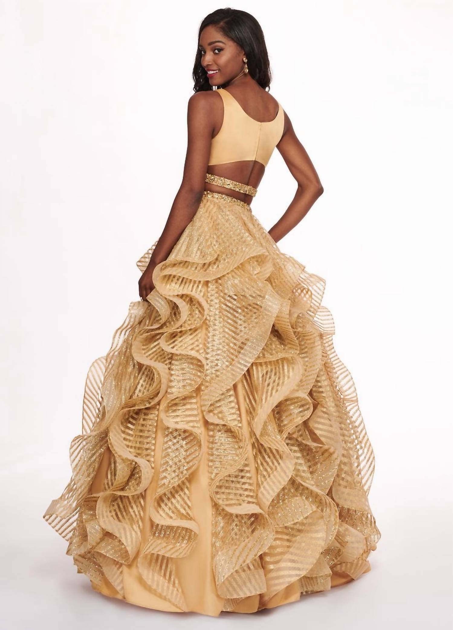 Rachel Allan - Two-piece Matte Satin Ruffled Gown