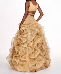 Rachel Allan - Two-piece Matte Satin Ruffled Gown