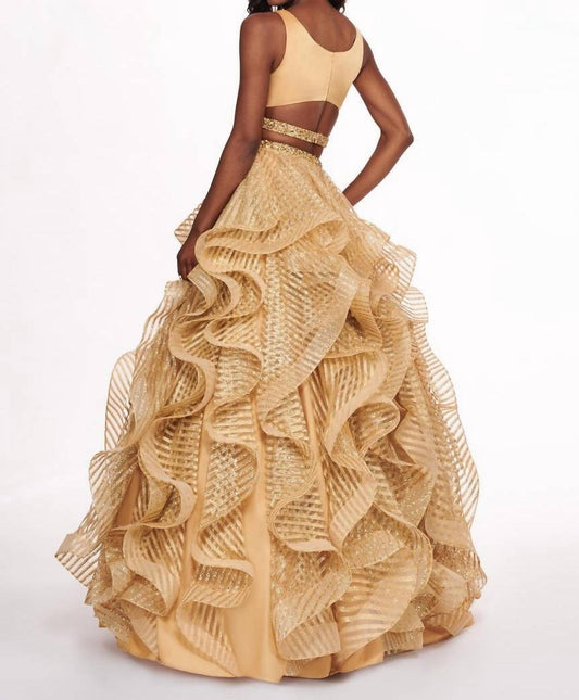 Rachel Allan - Two-piece Matte Satin Ruffled Gown