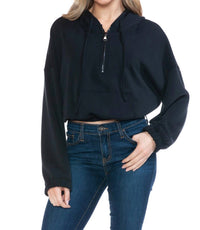 ariella Cropped Long Sleeve Hoodie With Zipper in black - women's top