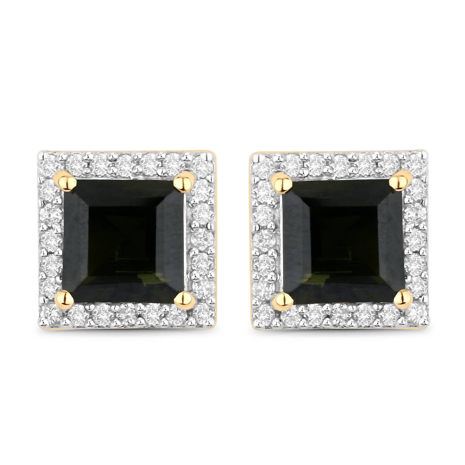 Diana M Jewels Women's Square Natural Green Tourmaline Stud Earrings (1.55 Ct) - Classic in 14k yellow gold - women's jewelry