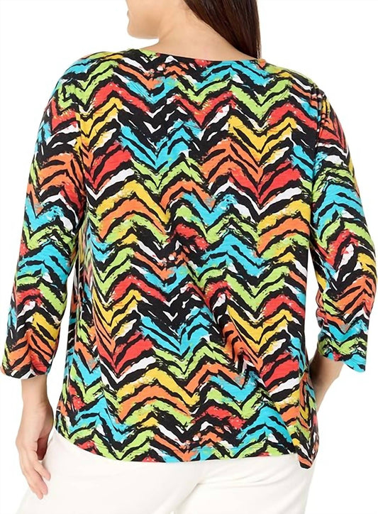 Multiples - Colorful Side Drawstring Tunic Top