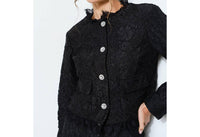 Ina Fashion - Lace Fringe Trim Pearl Button Cropped Jacket