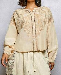 Pol - Felicity Boho Embroidery Button Down Top