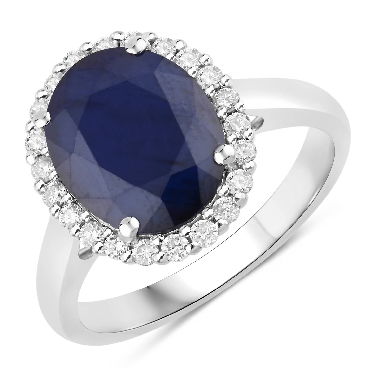Diana M Jewels Women's Oval Natural Blue Sapphire Fashion Ring (4.63 Ct) - Statement with diamond accents in 14k white gold - women's jewelry