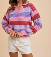 English Factory - Carly- Textured Multi Color Stripe Sweater Top