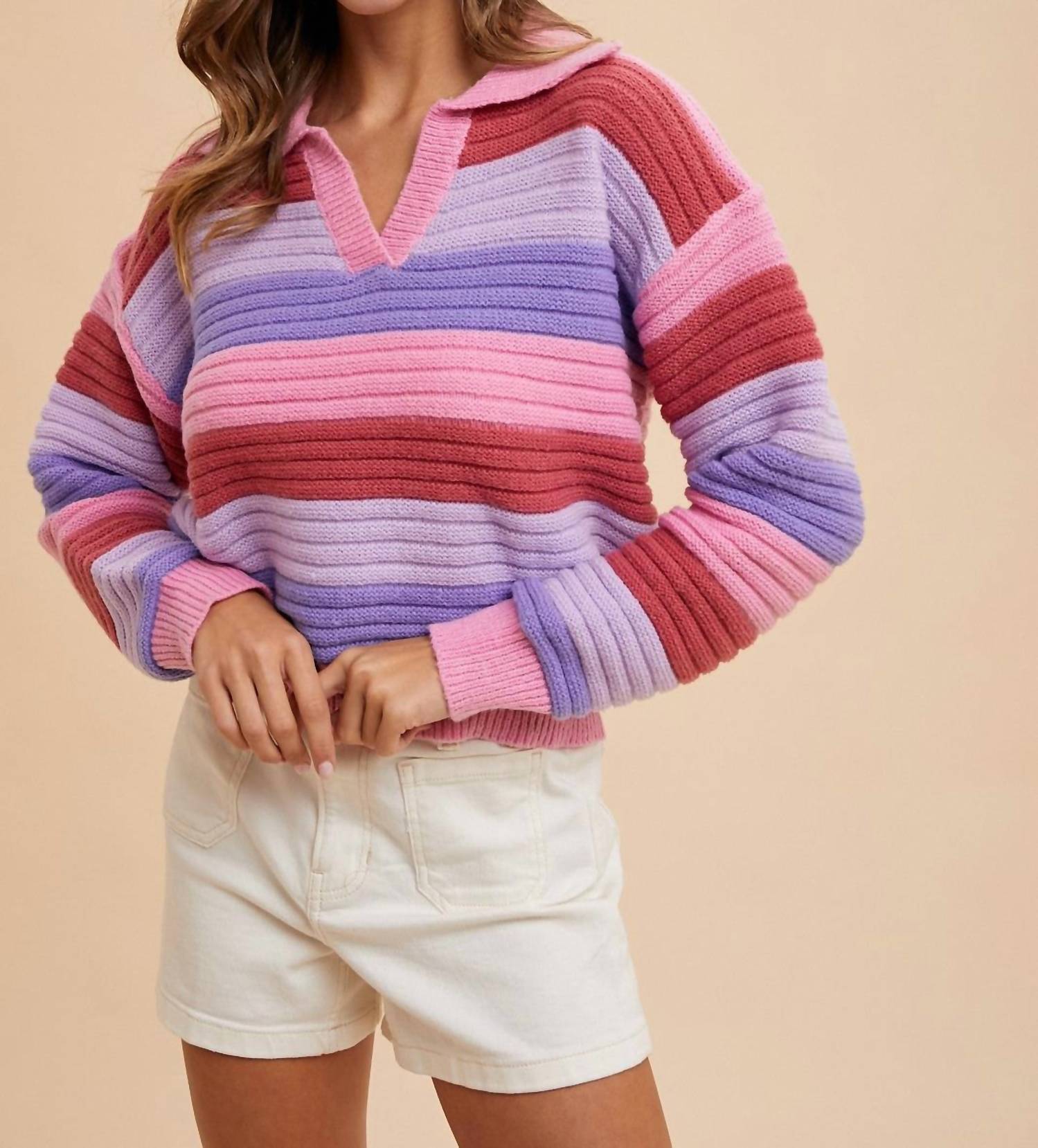 English Factory - Carly- Textured Multi Color Stripe Sweater Top