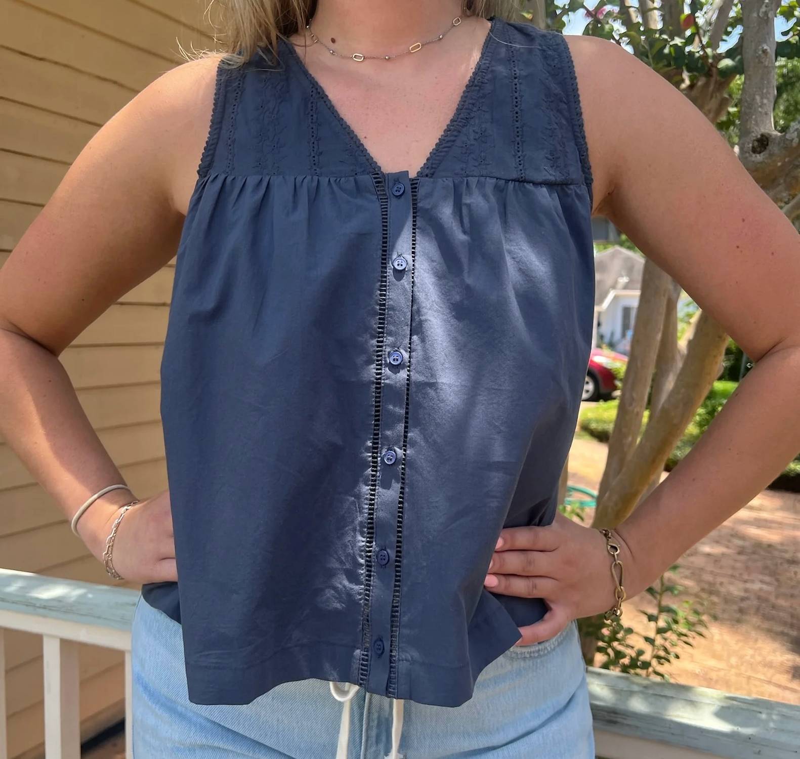 Grade & Gather - V-neck Eyelet Tank
