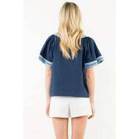 Thml - Wide Sleeve Contrast Trim V Neck Top