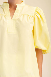 Glam - Collar V-neck Bubble Sleeve Poplin Top