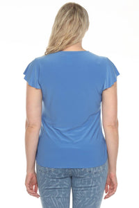 Joseph Ribkoff - Short Flutter Sleeve Round Neck Top
