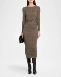 Veronica Beard Charissa Boat Neck Gathered Midi Dress in dark acorn - women's dress