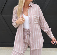Ee:Some - Soft Washed Striped Button Down Shirt
