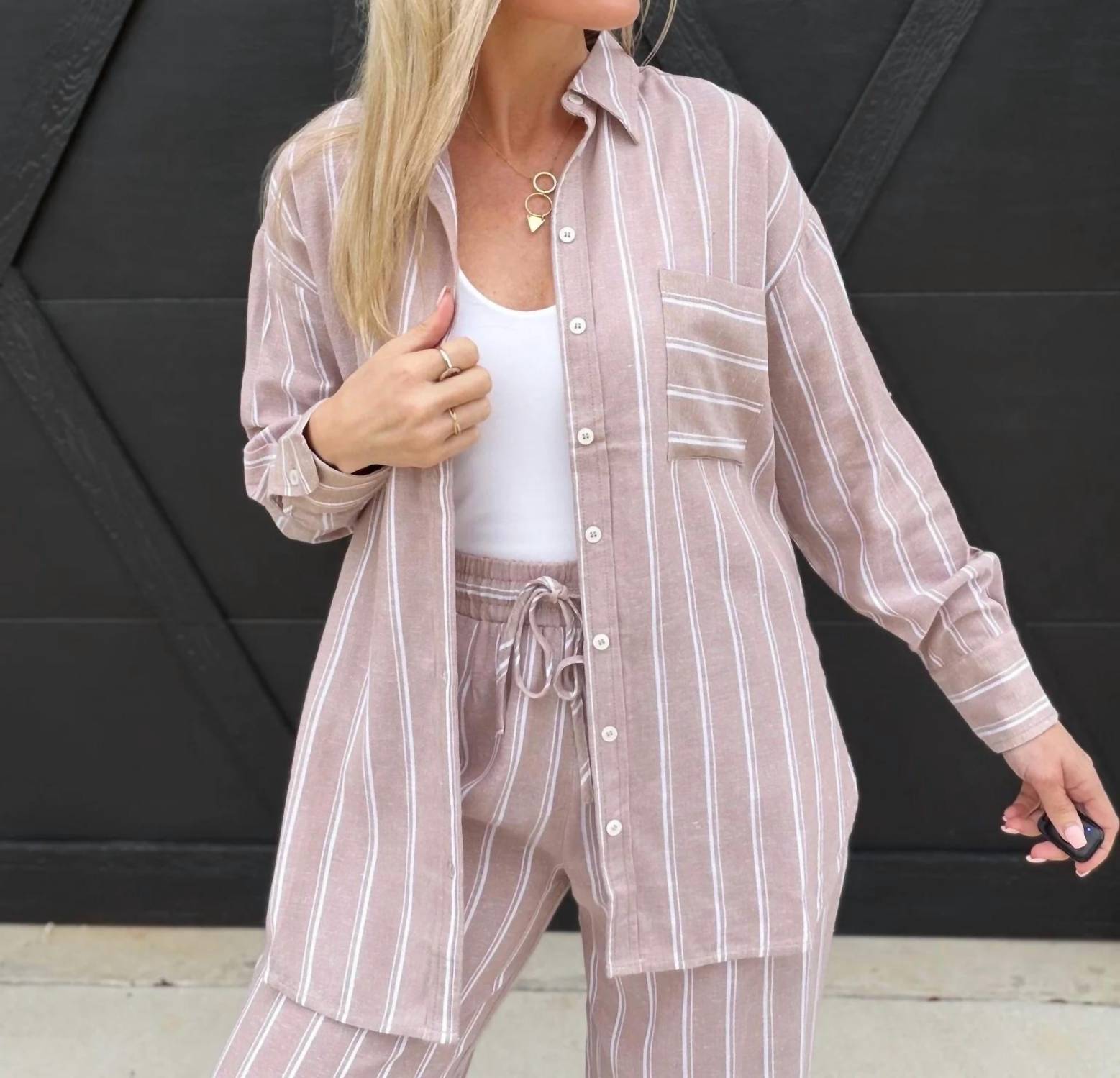 Ee:Some - Soft Washed Striped Button Down Shirt