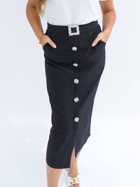 Ina Fashion - Rhinestone Button Down Midi Skirt