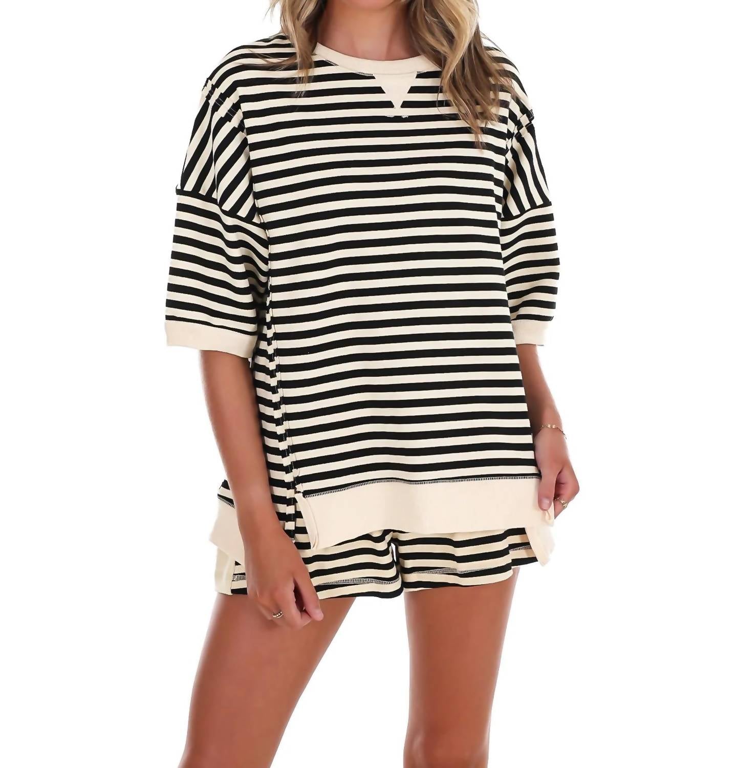Very J - Women's Easy Does It Stripe Two Piece Set