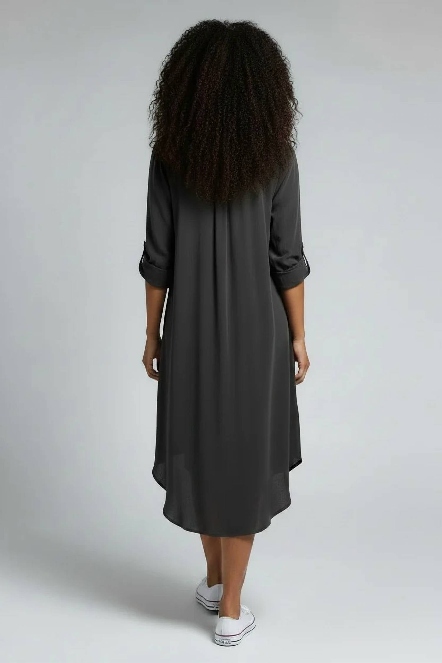 Mododoc - Roll Up Sleeve Button-up Midi Shirt Dress