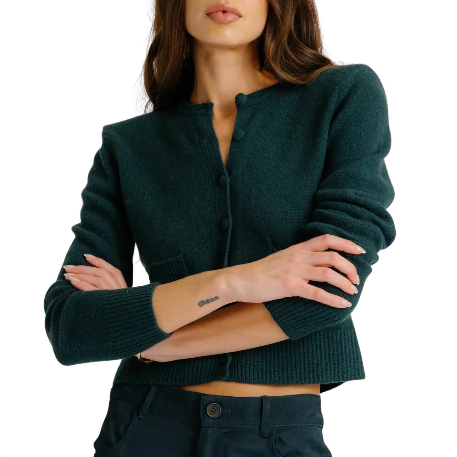 SABLYN Emilia Shoulder Pad Cardigan in sacramento - women's cardigan