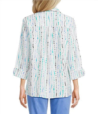 Multiples - Printed Button Front Shirt with Turn-Up Cuff Sleeves