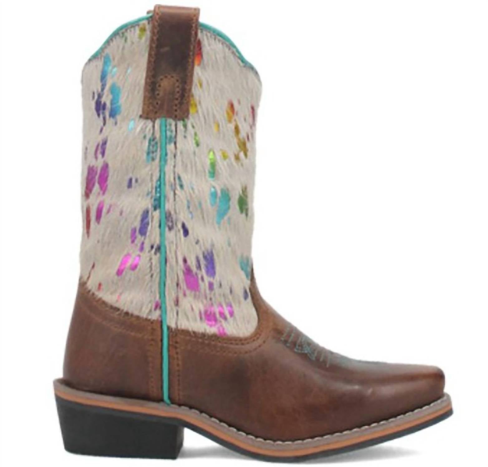 DAN POST. Girls Rumi Leather Square Toe Boot in brown multi - kids' boots