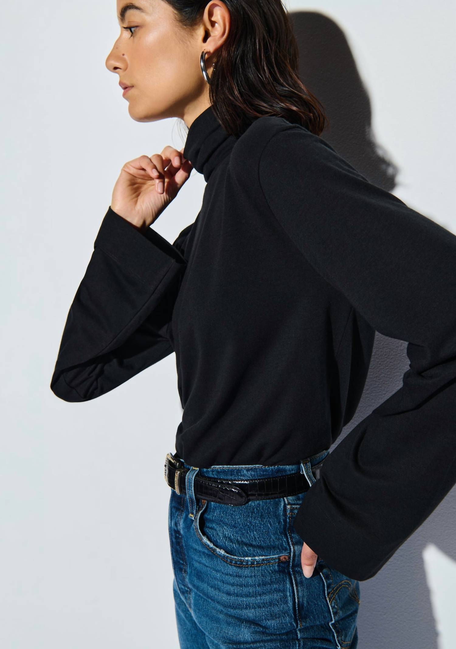 Nation LTD Neo Mock Neck T-shirt in jet black - women's long sleeve top - alternate view