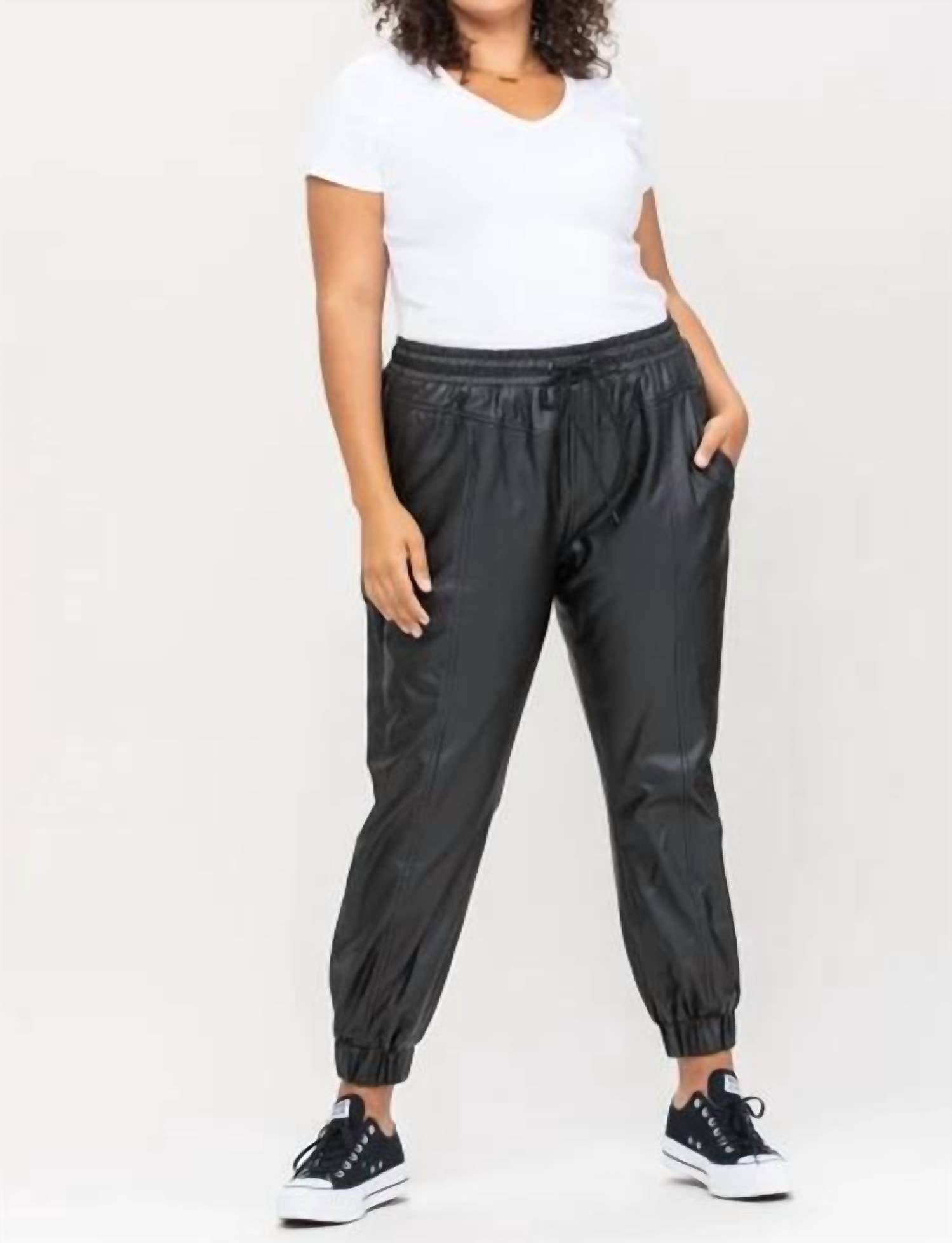 Cello - High-Rise Faux Leather Joggers