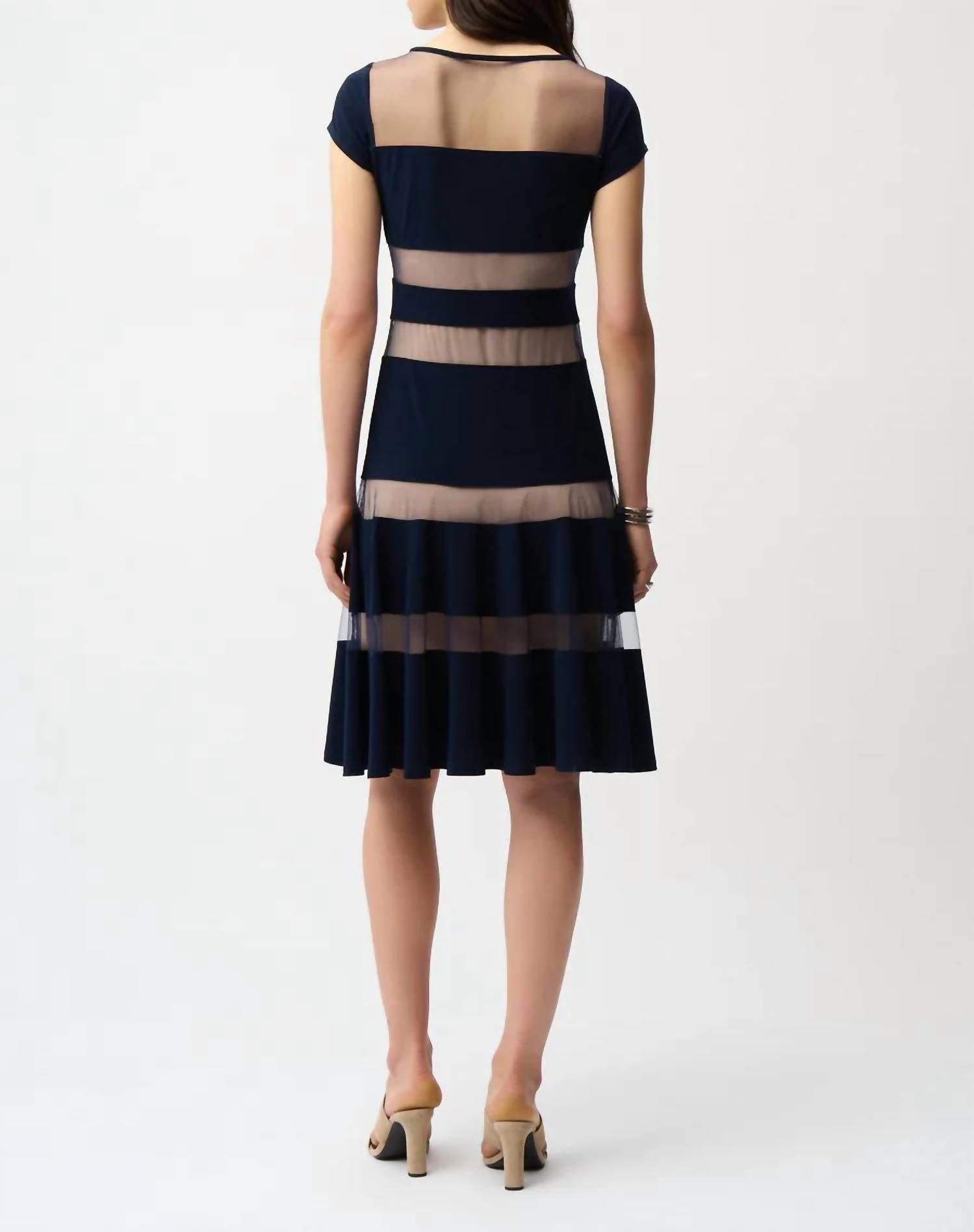 Joseph Ribkoff - Silky Knit Fit and Flare Dress with Mesh Inserts