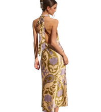 DRESS FORUM Halter Neck Maxi Dress With Paisley Effect in purple - women's dress - detail view