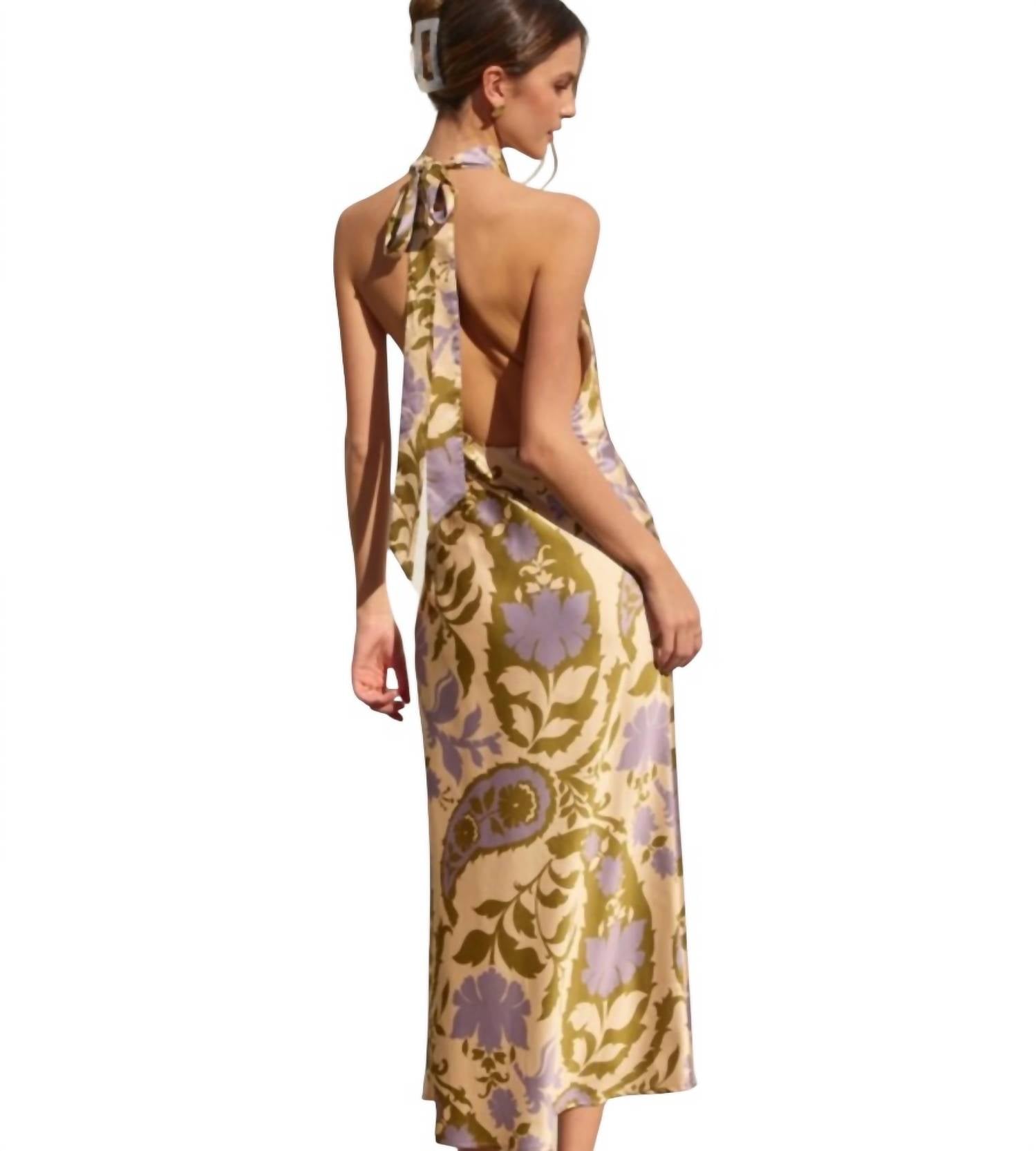 DRESS FORUM Halter Neck Maxi Dress With Paisley Effect in purple - women's dress - detail view