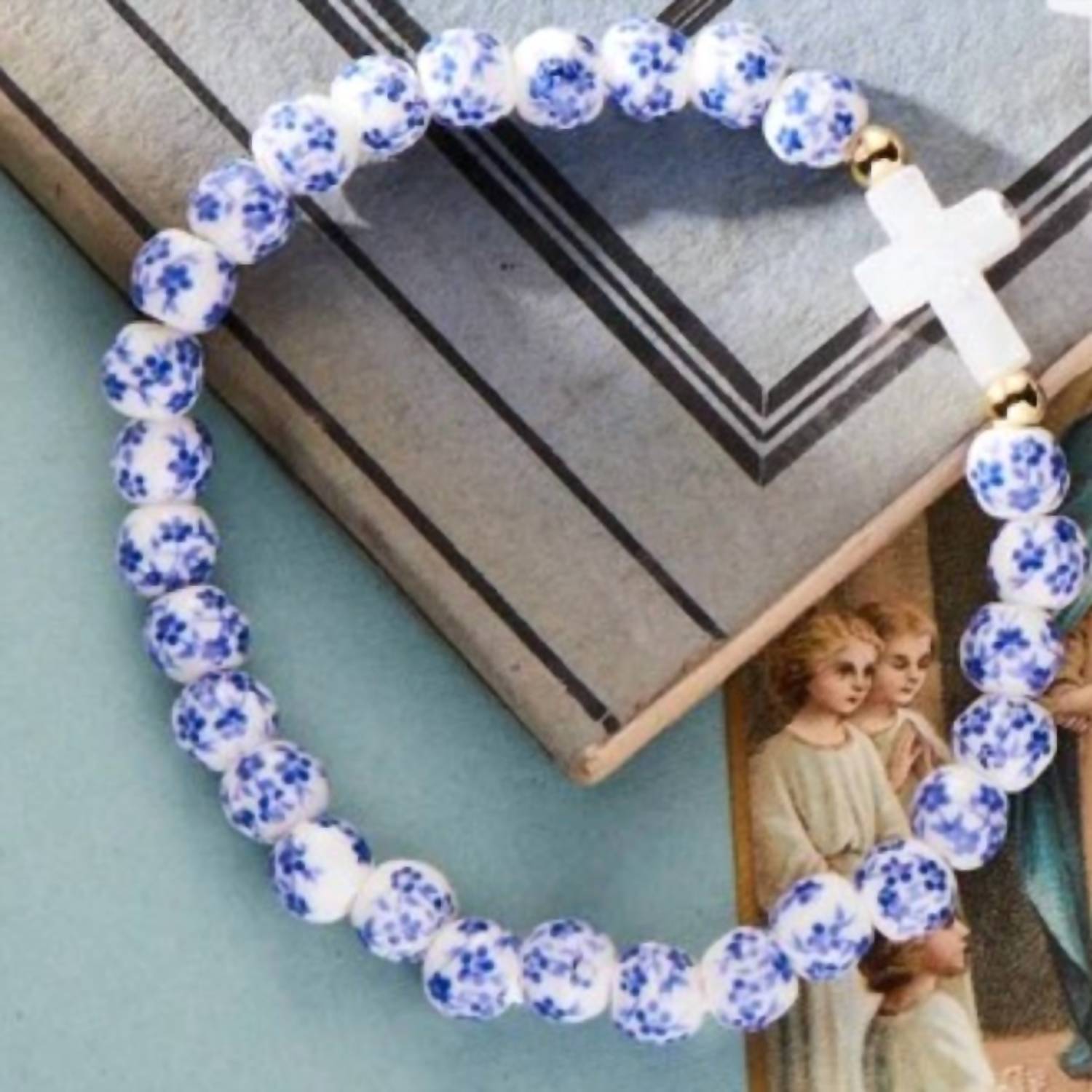 Holy Water Bracelet - Women's Porcelain Bead Cross Bracelet