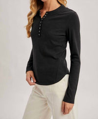 BluIvy Refined Long-sleeve Henley Top in black 1 - women's long sleeve top - alternate view