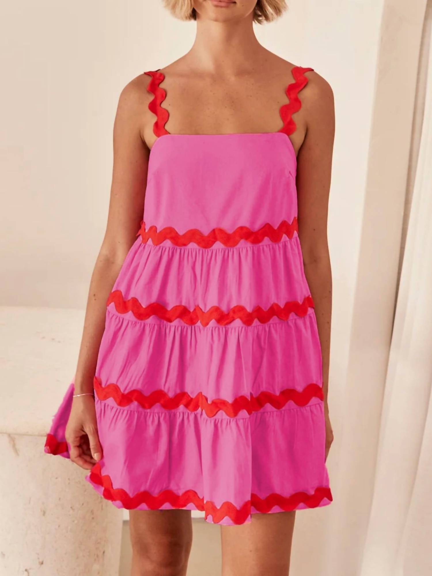 Becoming June - Ric Rac Trim Square Neck Dress
