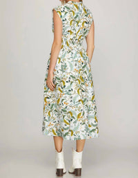 She + Sky - Drop Shoulder Smocked Front Zip Dress