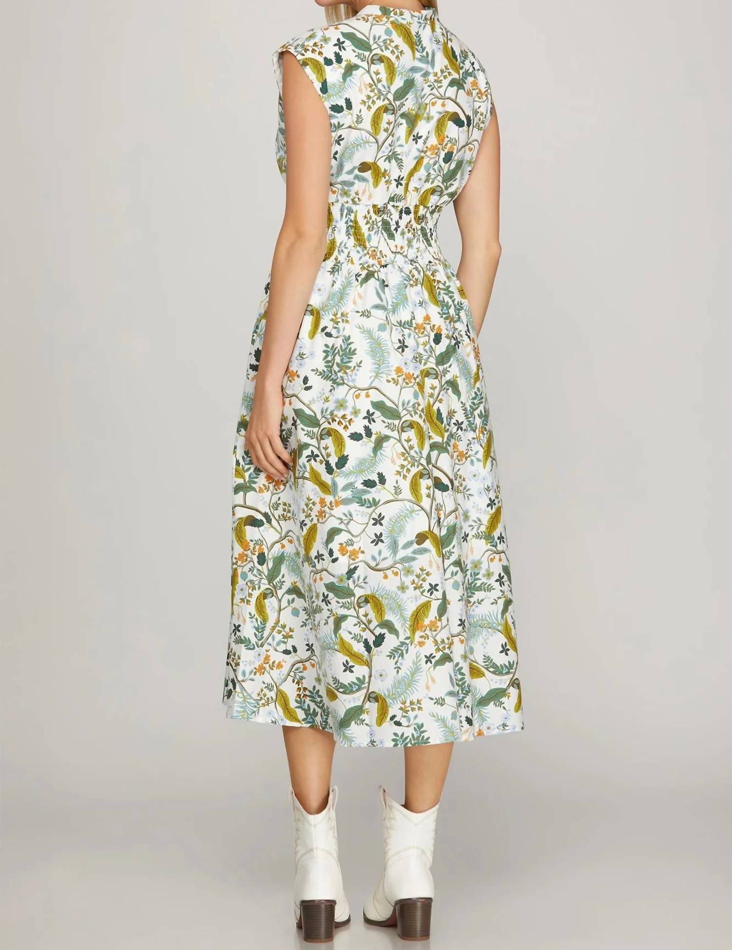 She + Sky - Drop Shoulder Smocked Front Zip Dress