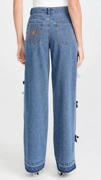 LoveShackFancy Dessa Pants in obsidian blue - women's pants - detail view