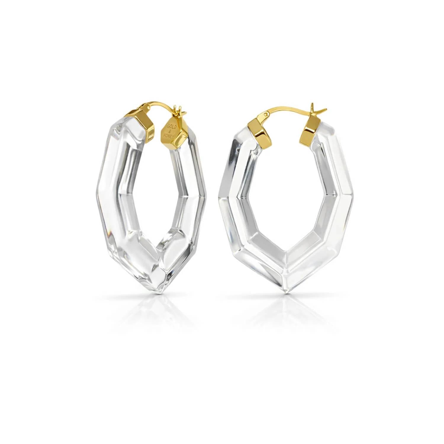 Gold & Honey - Women's Pear Gem Lucite Hoop Earrings