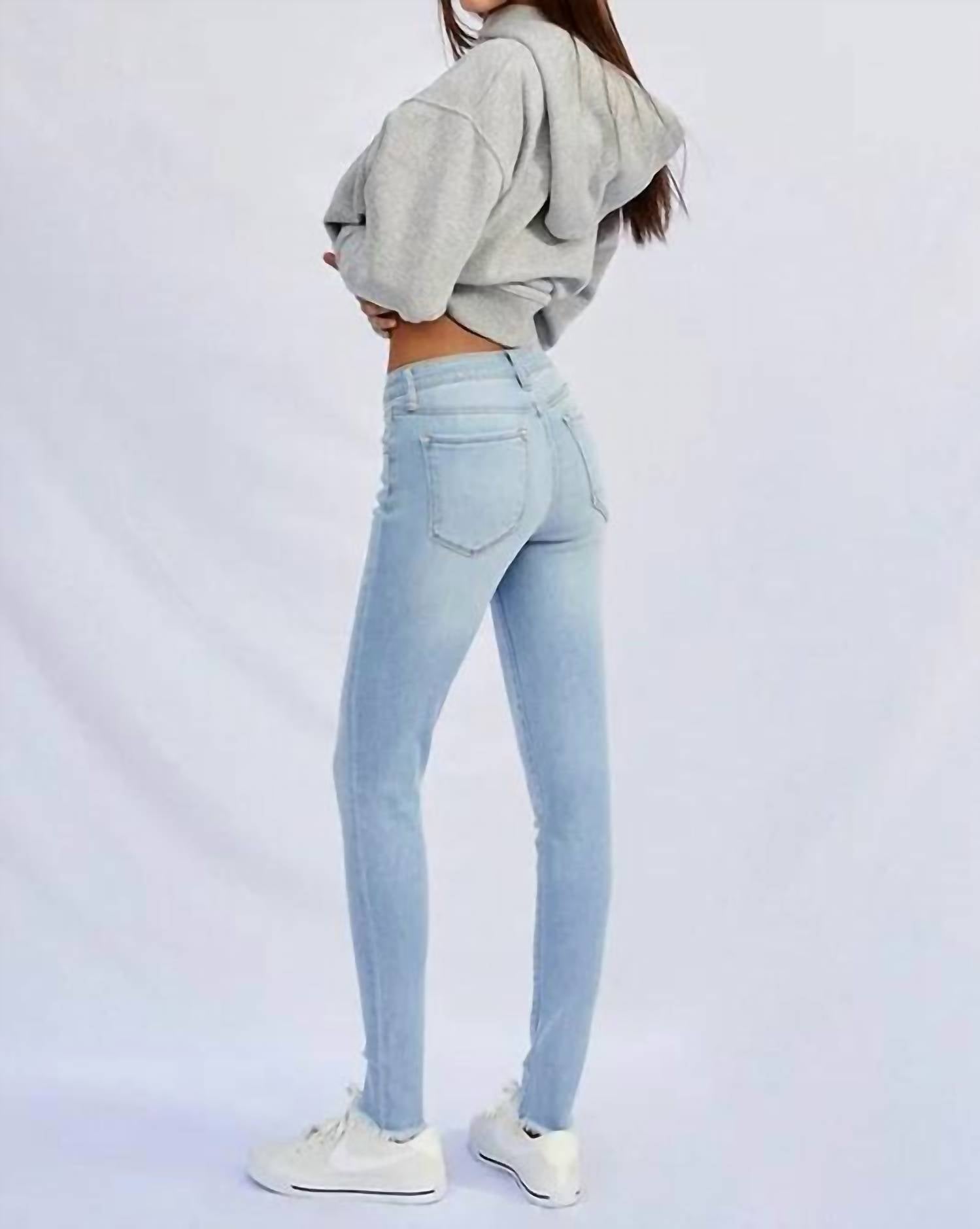 The Denim Lab - Mid Rise Raw Hem Skinny Jeans