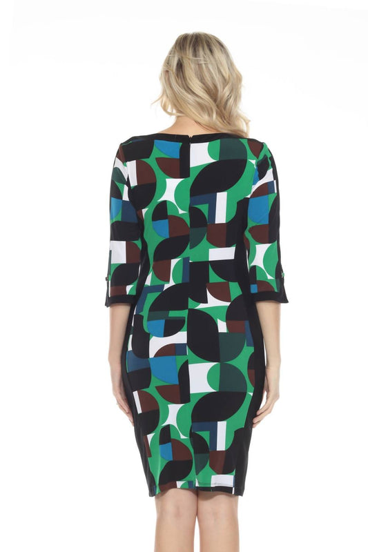 Joseph Ribkoff - Geometric Print Boat Neck Sheath Dress